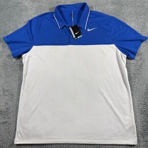 Nike Golf Mens Dri-FIT Colorblock Polo Shirt Blue White Performance NWT 2XL